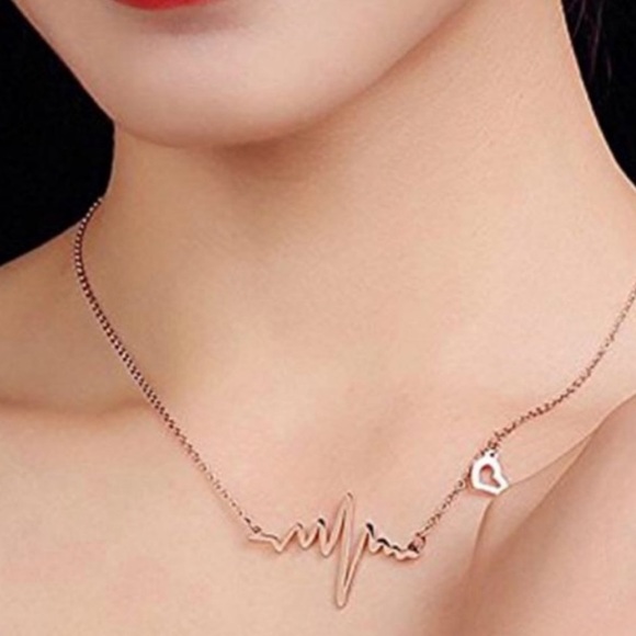 Heartbeat EKG Love Charm Necklace 20” Silver-Tone - Picture 3 of 7